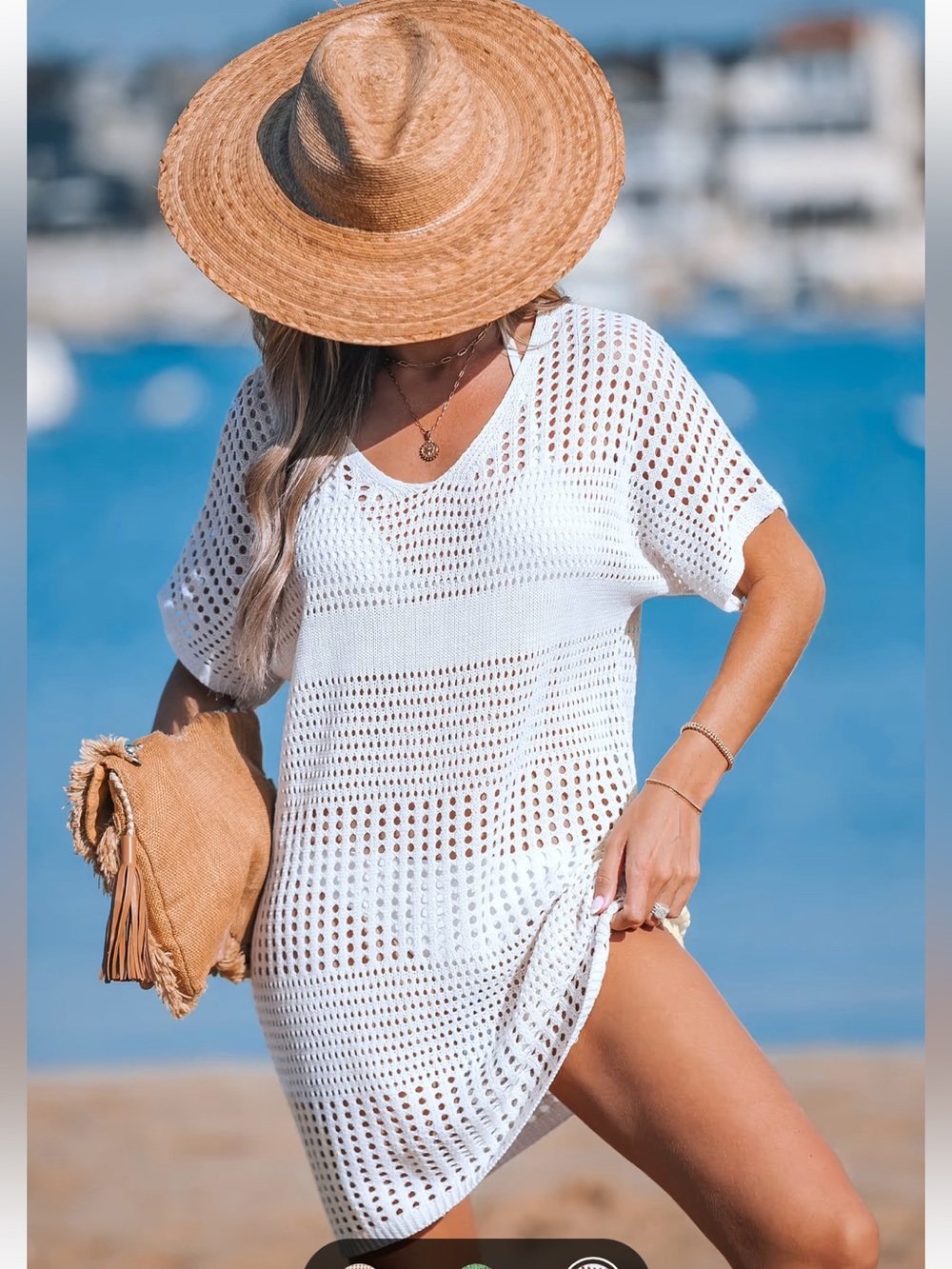Cupshe White Crochet V-Neck Beach Cover-Up
